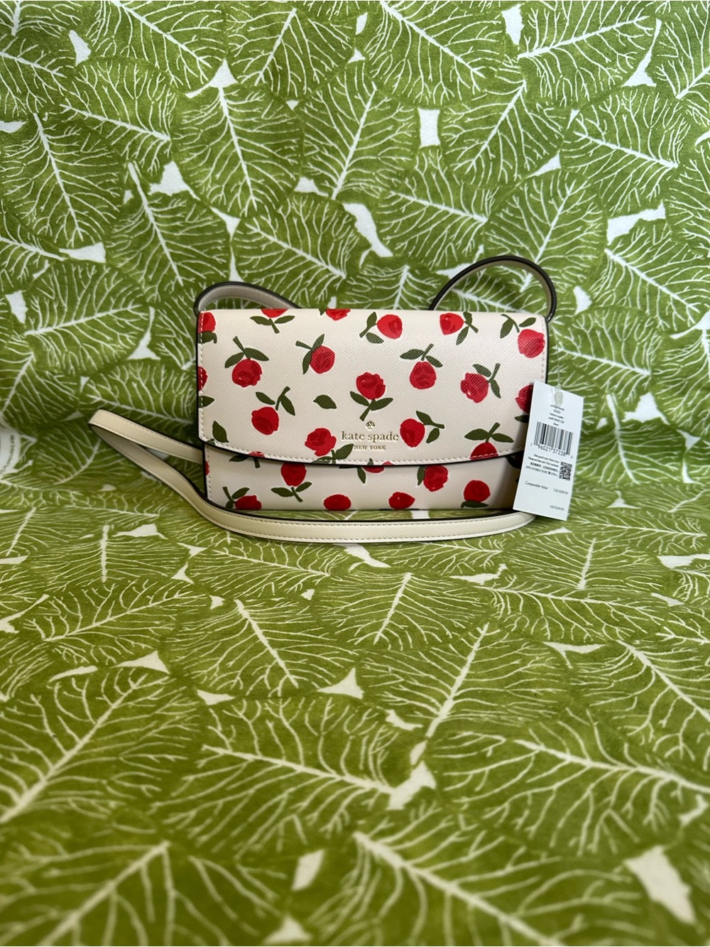 kate spade Cream Crossbody Bag with Red Rose Pattern